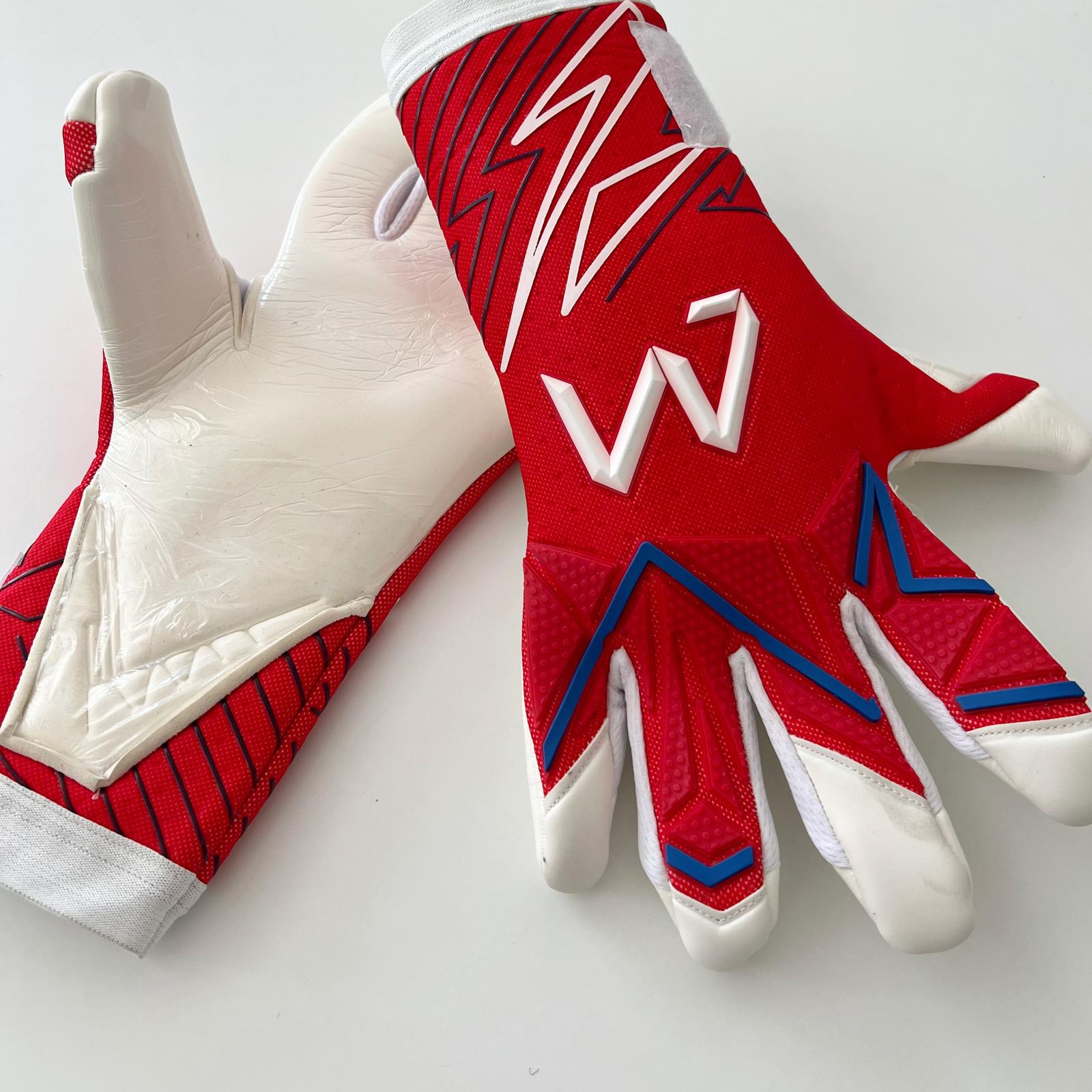 Venum Pro Contact goalkeeper gloves red white blue palm latex and backhand side view – AM Gloves