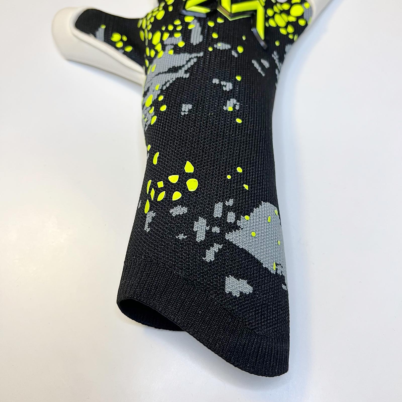 Revontulet K.S. 26 goalkeeper gloves black yellow grey elastic wrist cuff detail – AM Gloves