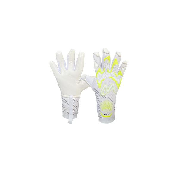 Valo Pro 1.0 goalkeeper gloves white yellow fluo negative cut palm and backhand – AM Gloves