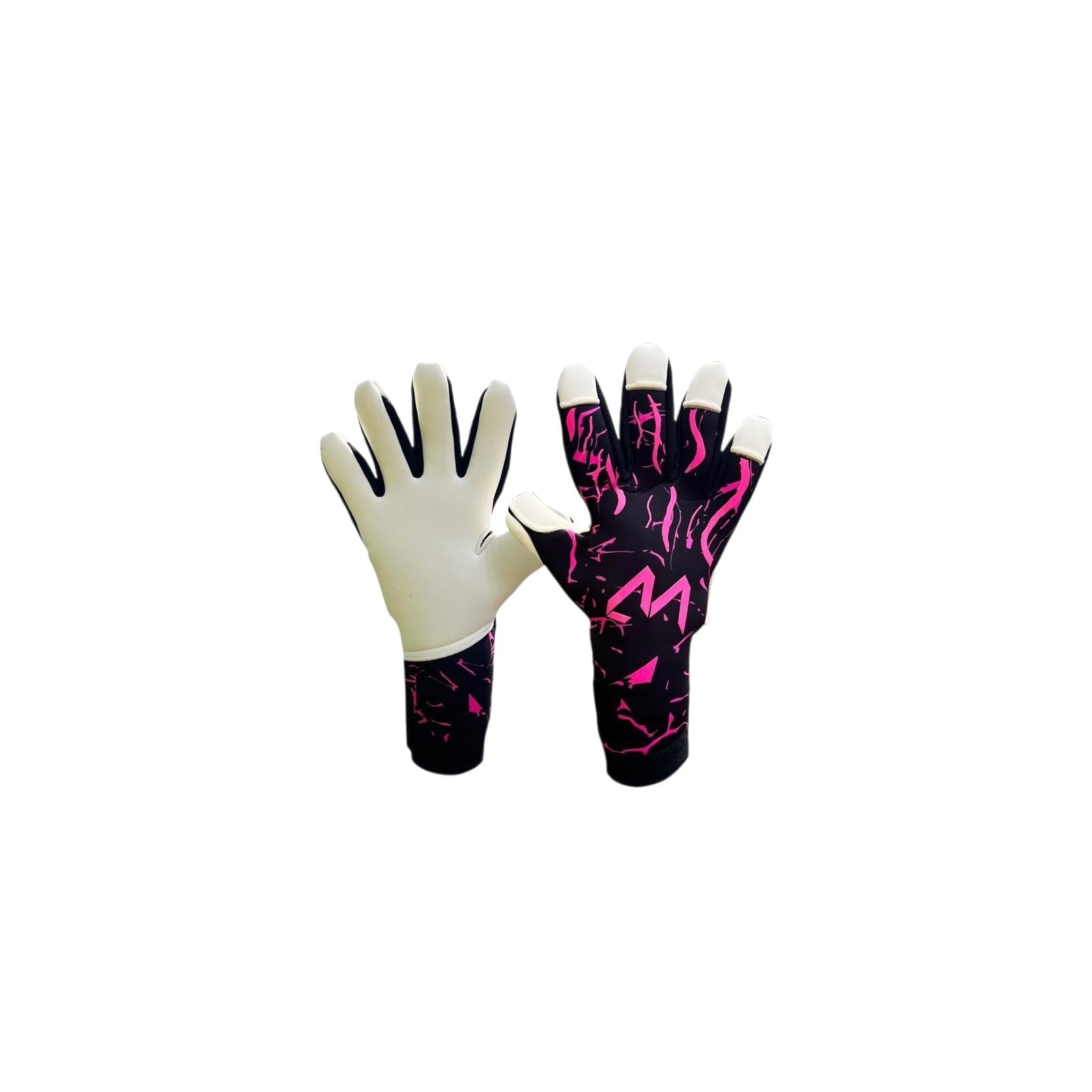 AM Galaksi 4.0 goalkeeper gloves black pink white negative cut palm and backhand – AM Gloves