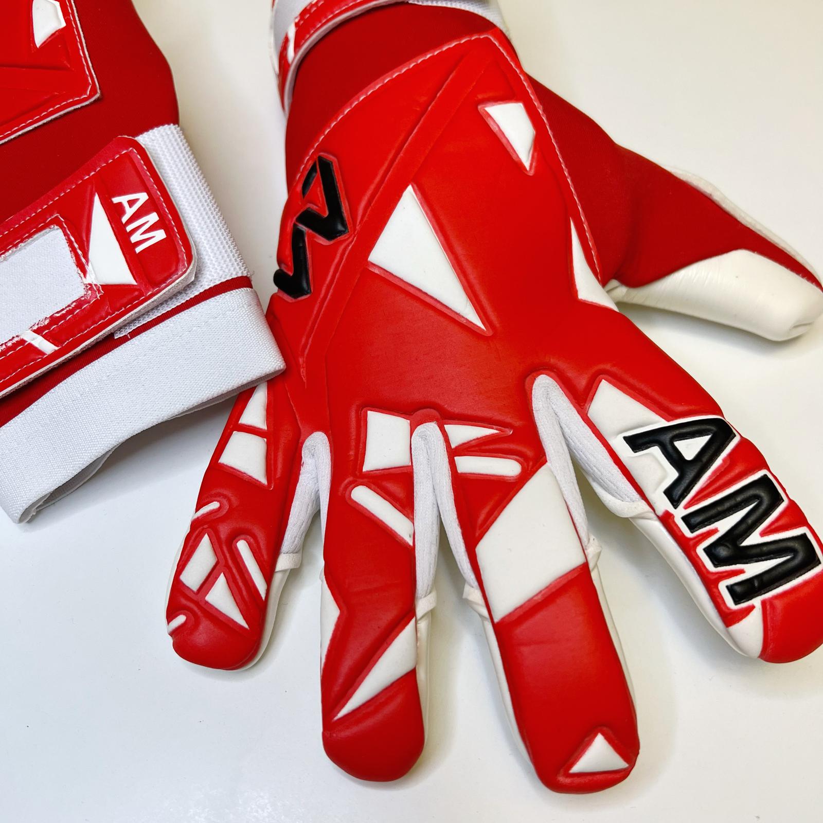 AM Venum 2.0 goalkeeper gloves red white finger and palm latex detail – AM Gloves