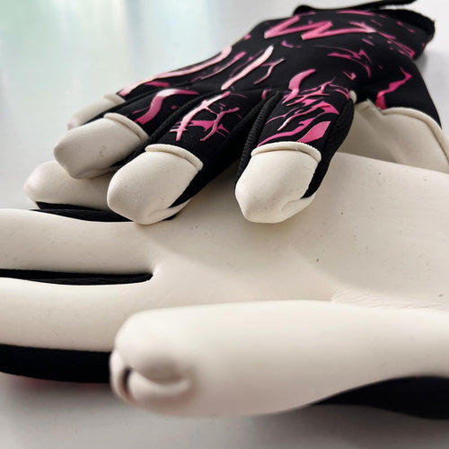 AM Galaksi 4.0 goalkeeper gloves black pink finger tip and palm latex detail – AM Gloves